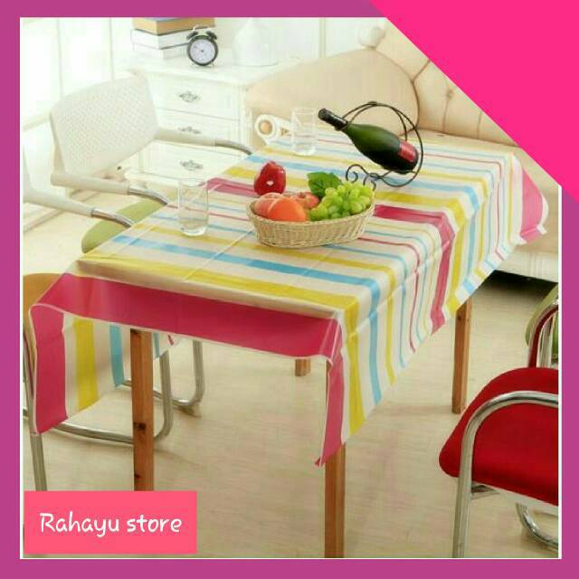 RS PEVA Salur Stripes Taplak Meja Anti Air Taplak Meja Makan Taplak Meja Tamu Taplak Meja PEVA