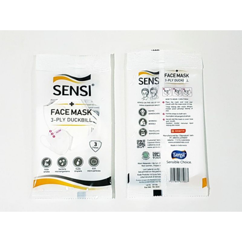 SENSI DUCKBILL MASKER FACE 3PLAY ISI 3PCS ADA EMBORS SENSI