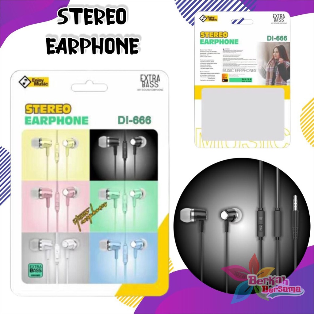 Earphone Headset Hf headsfree macaron piston super BASS DI666 for oppo Samsung vivo xiaomi Infinix realme BB6660