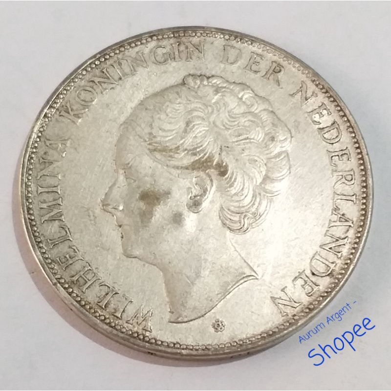 SWILH2.5G-62.. 1 PC KOIN PERAK KUNO ASLI 2.5 GULDEN WILHELMINA TH 1937.  -- SILVER COIN --
