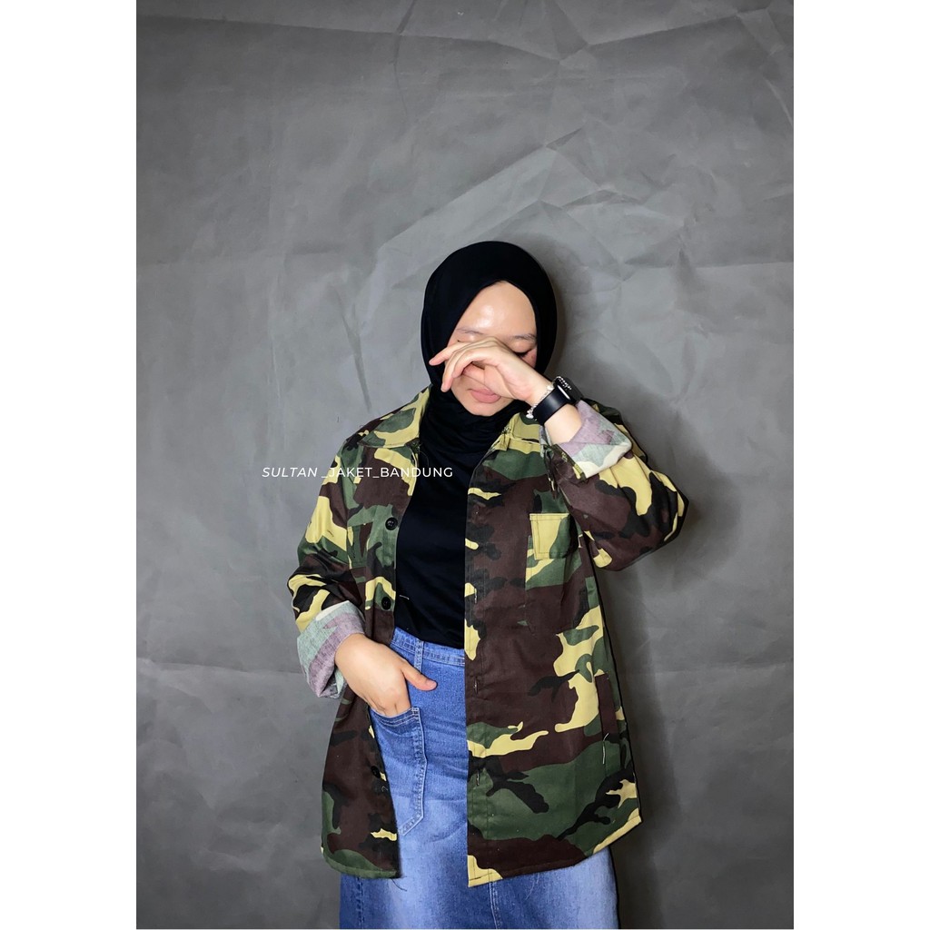 Jaket Semi Parka Loreng II Trucker Loreng Wanita II Jaket Gunung ModelTerbaru