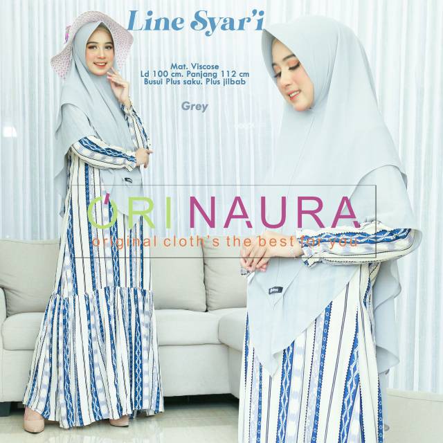 Line Syari Original Naura / Orinaura Gamis + Khimar Longdress Maxi Material Katun Rayon Viscose
