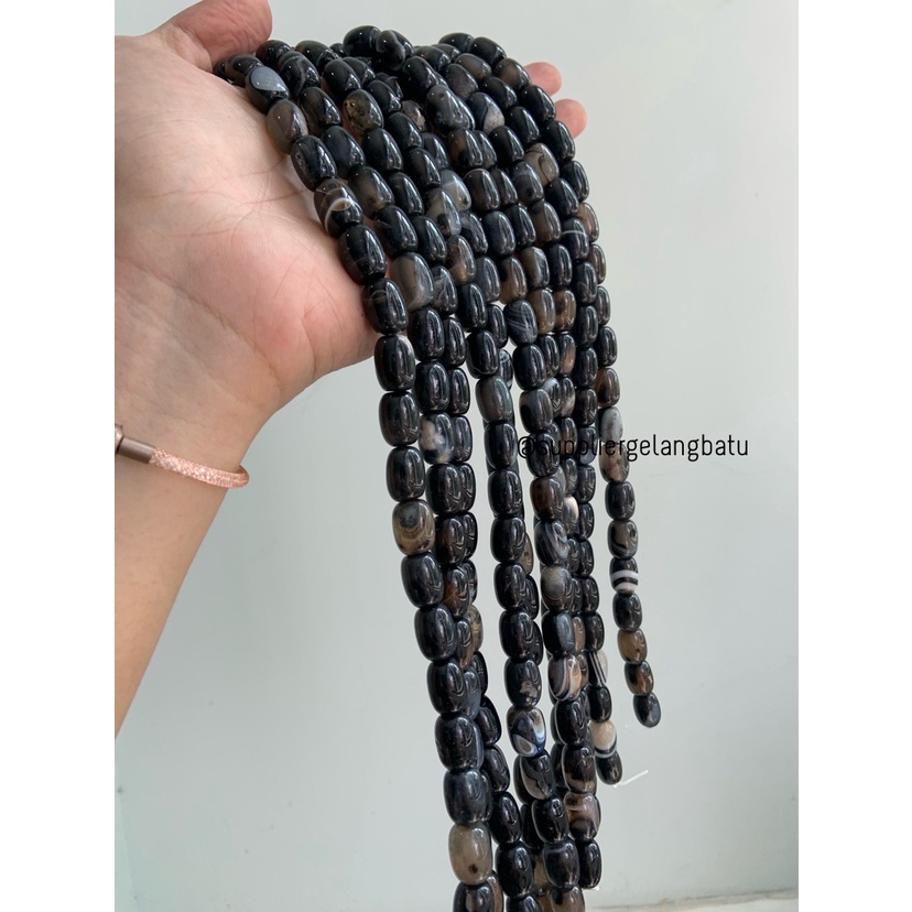 batu Penden tabung black carnelian 10mm bahan akik onyx hitam agatis Bahan gelang kalung etnik batu alam asli