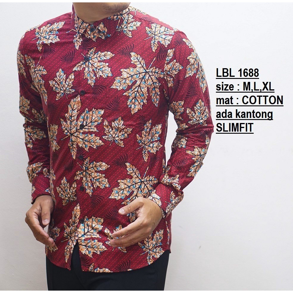 KEMEJA BATIK PRIA SLIM FIT LENGAN PANJANG BATIK PRINTING KATUN HALUS GL04