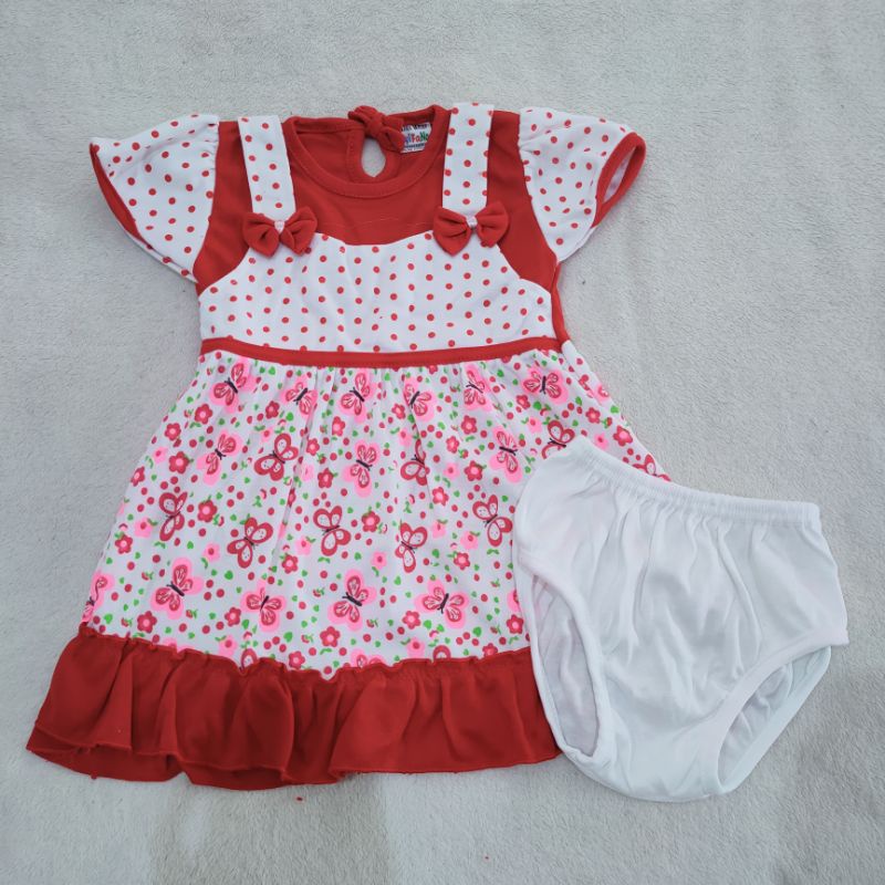 Dress Newborn 3 4 5 6 7 8 9 Bulan -1Tahun gaun baby motif Free celana Dalam