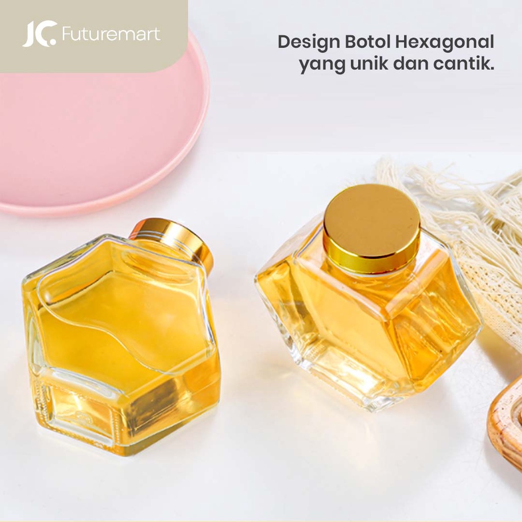 BOTOL KACA MADU HEXAGONAL KEMASAN MADU TUTUP GOLD LID HONEY GLASS JAR