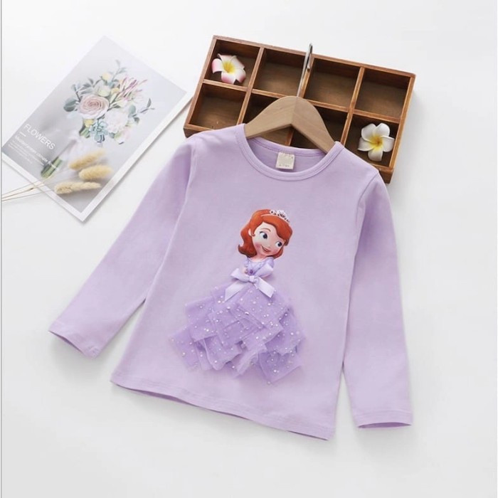 BAJU ANAK LENGAN PANJANG IMPORT,ATASAN KAOS ANAK FROZEN ELSA & SOFI - peach, 100