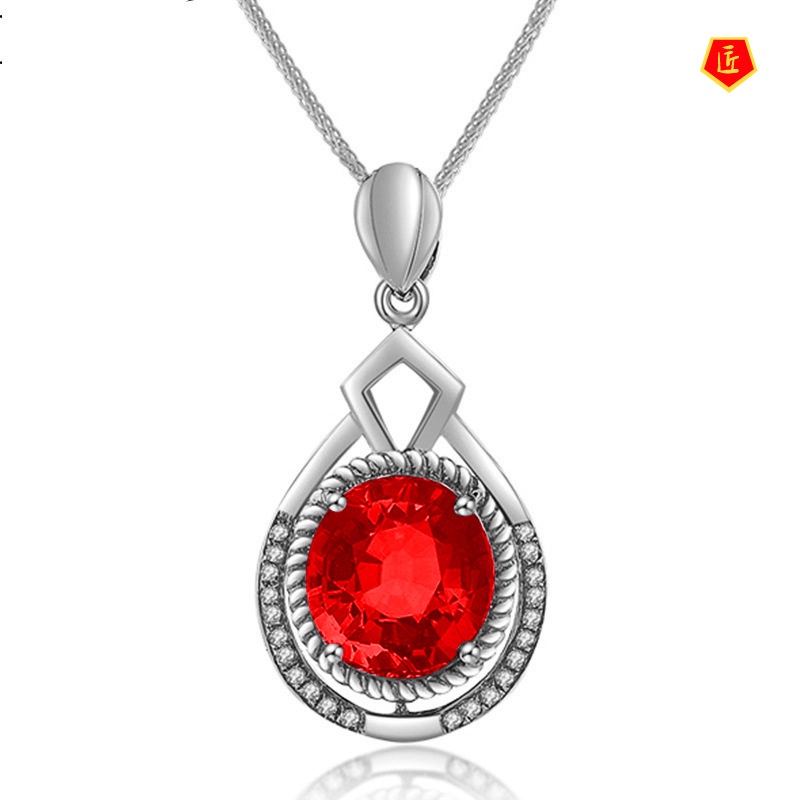 [Ready Stock]New Luxury Zircon Pendant Plated 18K Rose Gold Emerald Colored Gems Necklace