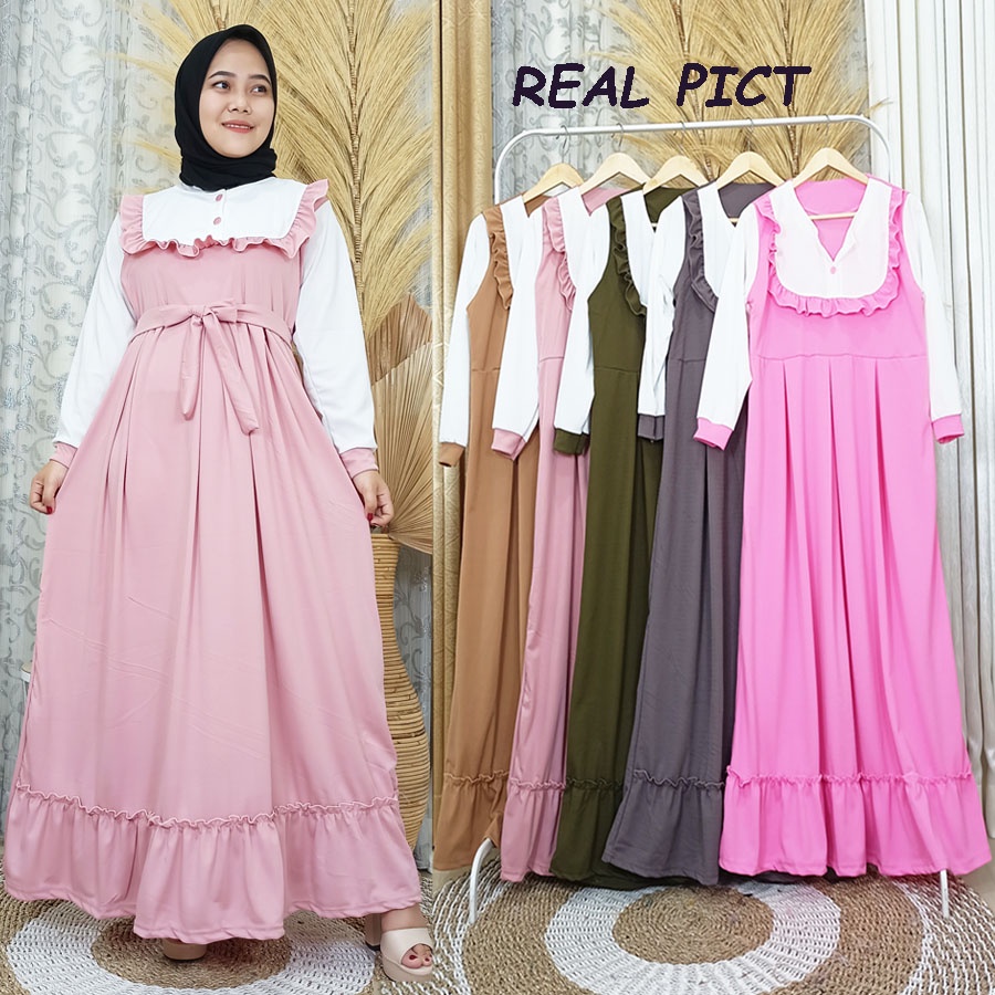 CARLINA Gamis Bella Anniswah Ruffle Maxy Muslimah Wanita