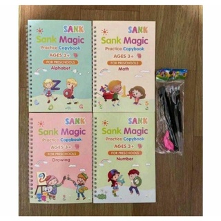 SANK MAGIC ALPHABET 4 BUKU 1 PEN 5 REFILL Practice Book Latihan Menulis/ Sank Magic book /Magic Copy Book