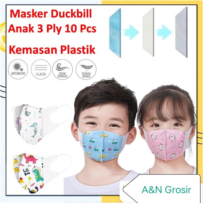 Masker Duckbill Anak 3Ply Earloop Child Kids Face Mask Motif Kartun Masker Anak Duckbill