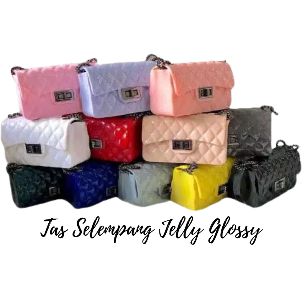 TAS IMPORT JAKARTA JELLY GLOSSY RANTAI HITAM