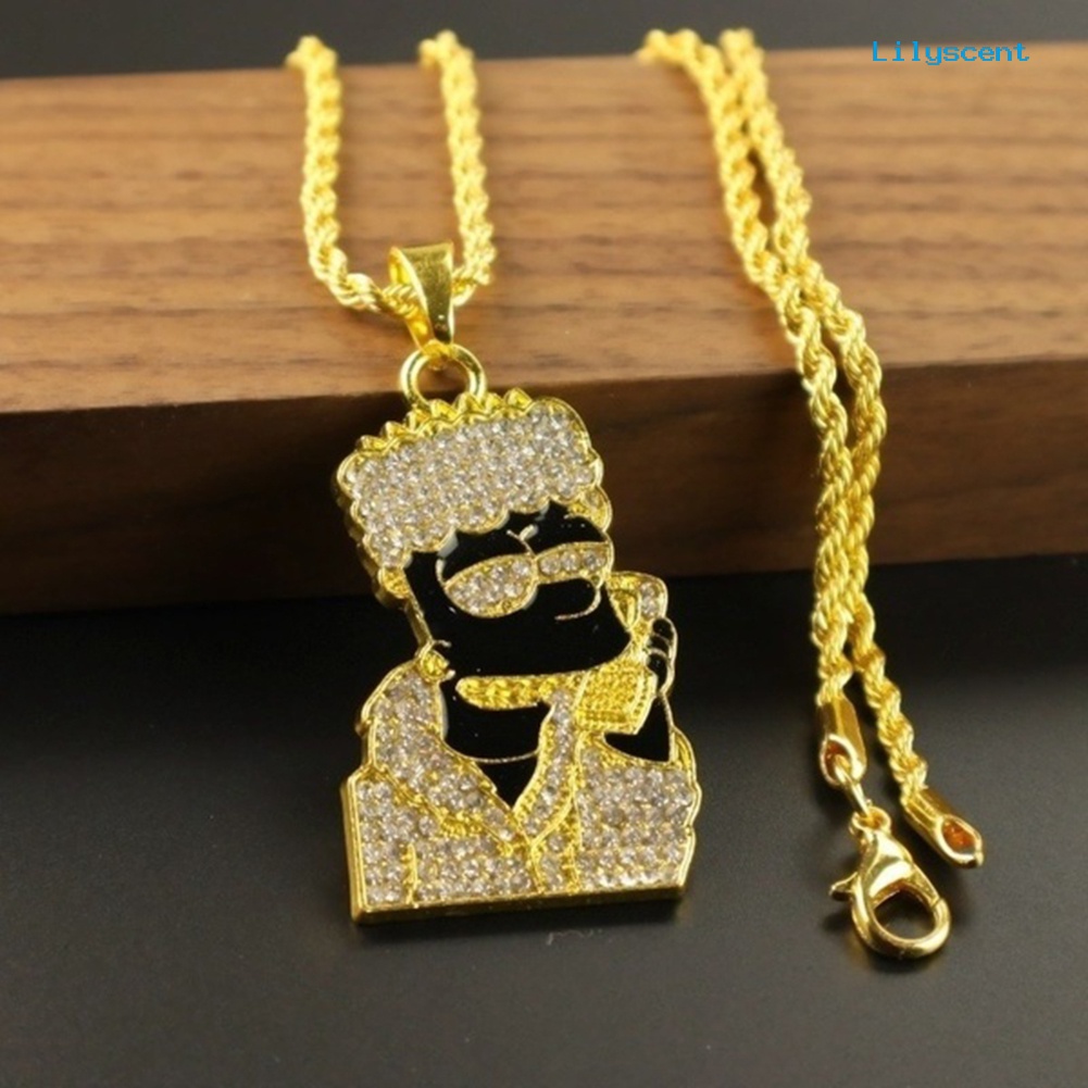 Kalung Rantai Liontin Kartun Simpson Aksen Berlian Imitasi Gaya Hip Hop Untuk Pria