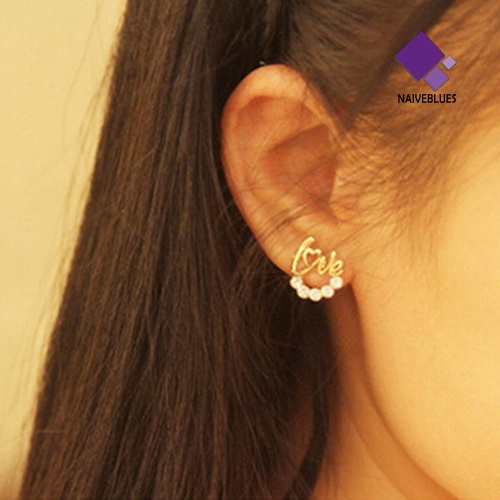 Anting Stud Desain Tulisan Aksen Berlian Imitasi Untuk Wanita