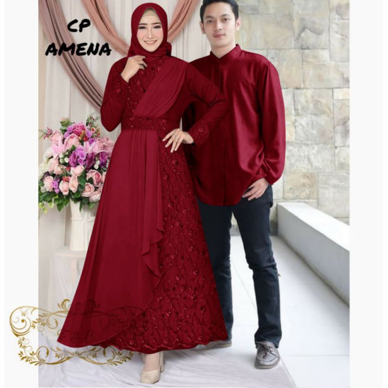 CP AMENA MUTIARA, COUPLE PASANGAN, TILE MOSCREPE, GAMIS HIJAB MUSLIM, DRESS MAXY, 2 UKURAN
