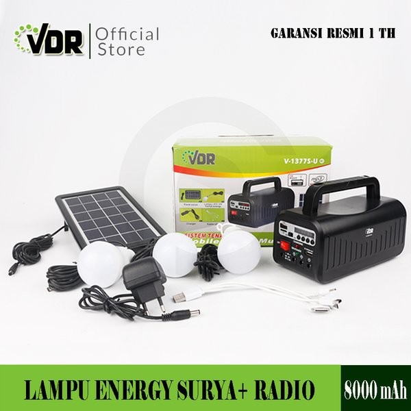 Lampu Tenaga Surya VDR V-1377S-U - Radio FM - Mp3 Garansi Resmi 1 Thn
