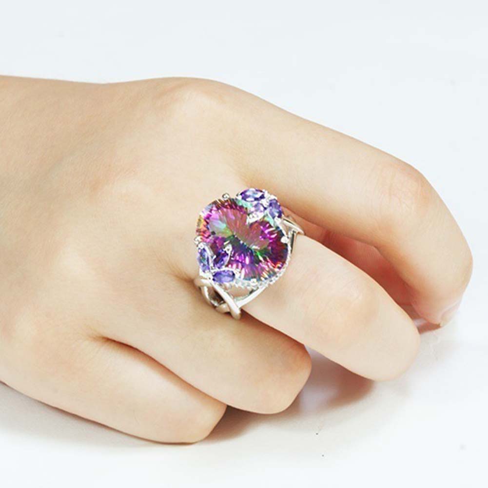 Hu Hu Hu Hu Hu Alat Bantu Pasang Kacamata♡ Cincin Wanita Desain Bunga Hias Berlian Imitasi Warna Pelangi Untuk Pertunanganpernikahanhadiah