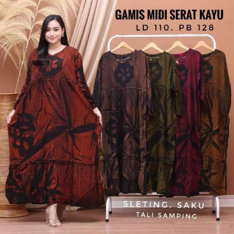 gamis rayon semi twil motif urat kayu gamis rayon super premium