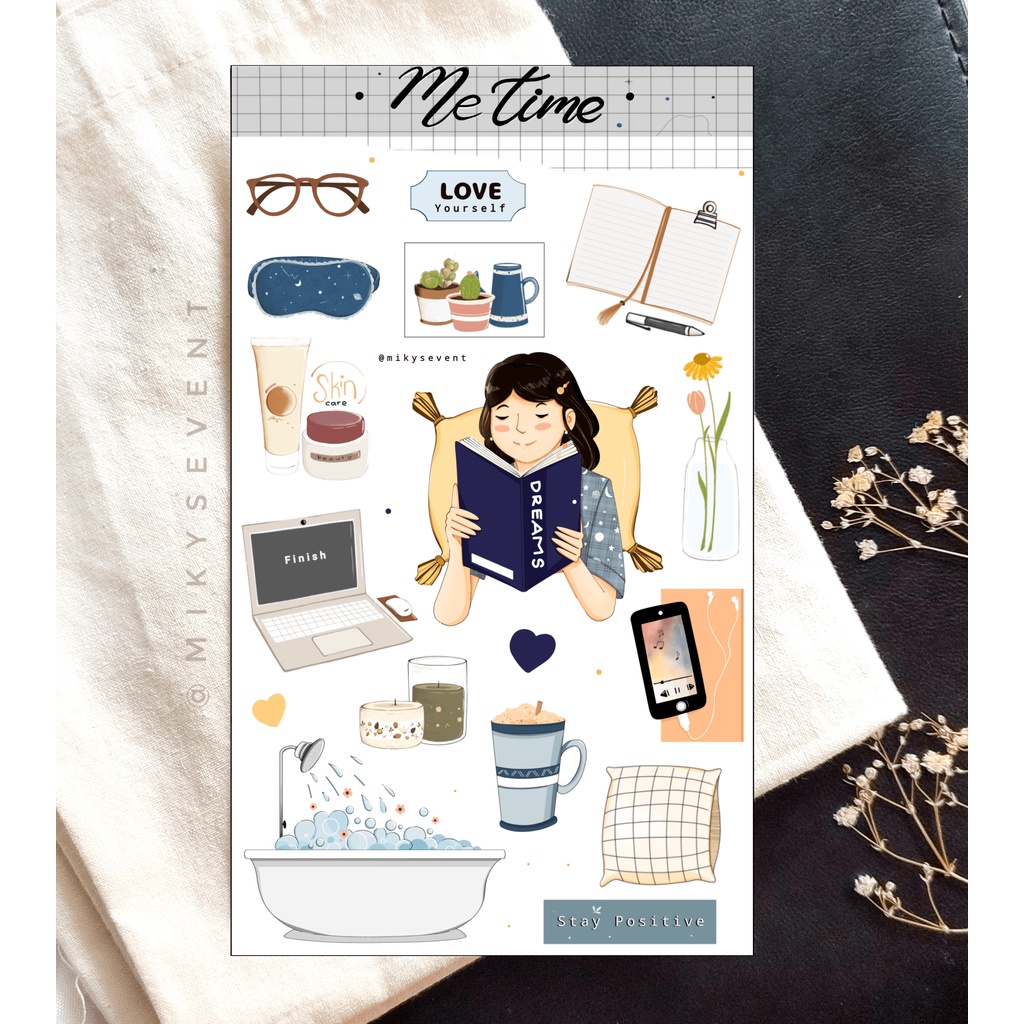 

Me Time Illustration Sticker Decor, Journaling