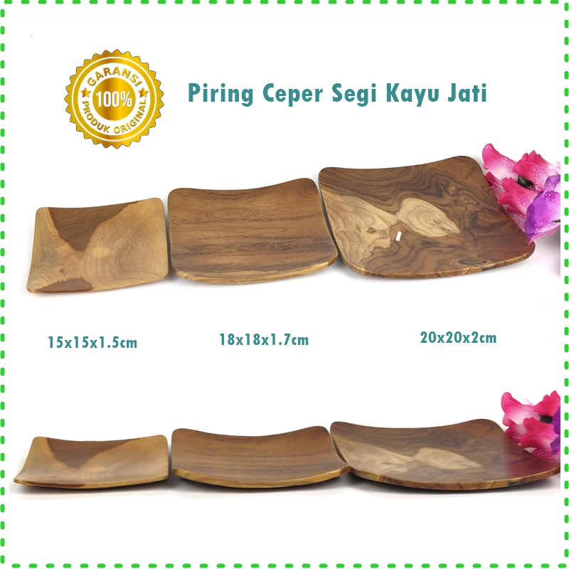 Piring Ceper Segi Kayu Jati - 15x15cm, 18x18cm &amp; 20x20cm