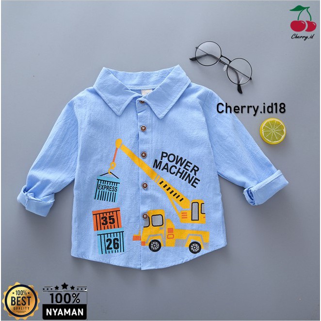 Cherry COD Atasan Kemeja Anak Lengan Panjang Motif Traktor  / Baju Anak Laki Laki / Kemeja Distro Anak AK002