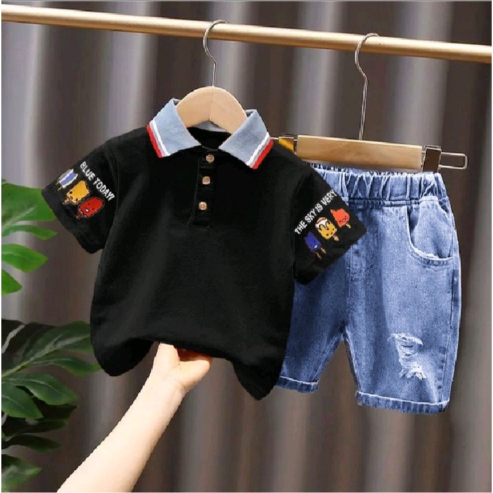 SETELAN BAJU KAOS POLO DENIM BAYI ANAK (UNISEX) MOTIF ICE CREAM TERBARU SIZE 6 BULAN-5 TAHUN BEST QUALITY TERMURAH/ PAKAIAN KAOS POLO ICE CREAM BAYI ANAK/ SETELAN BAJU KAOS POLO DENIM BAYI ANAK LAKI-LAKI/ SETELAN BAJU KAOS POLO DENIM BAYI ANAK PEREMPUAN