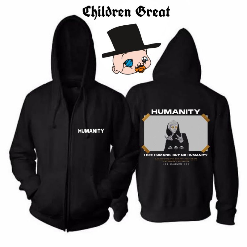 Jaket Hoodie HUMANITY zipper resleting jacket distro katun baby terry cotton fleece / pria wanita de