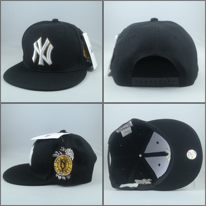 TOPI SNAPBACK MLB NY HITAM LOGO PUTIH