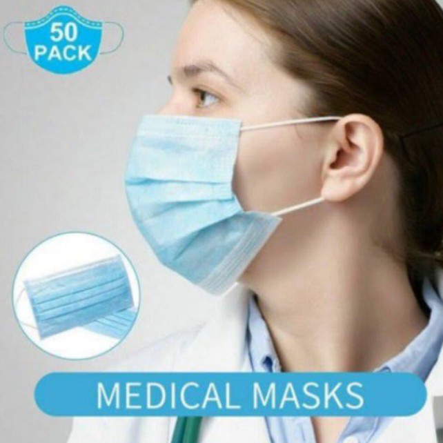 Masker Facemask Face Mask 3 Lapis Ply Earloop 50 Pcs