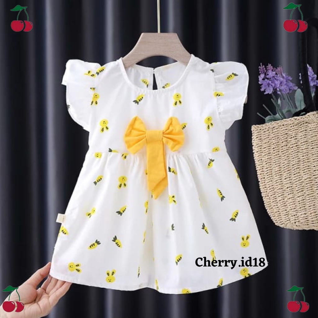 (6bln - 3thn) COD Dress Anak Perempuan Import / Dress Anak Katun Tanpa Lengan Motif Kelinci Wortel D44