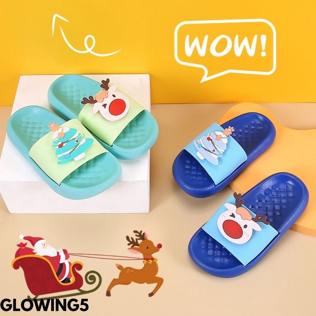 SANDAL SLIDE ANAK UNISEX RUBBER KARET NATAL LUCU UNIK IMPORT BERKUALITAS NYAMAN KASUAL DAILY GLOWING5