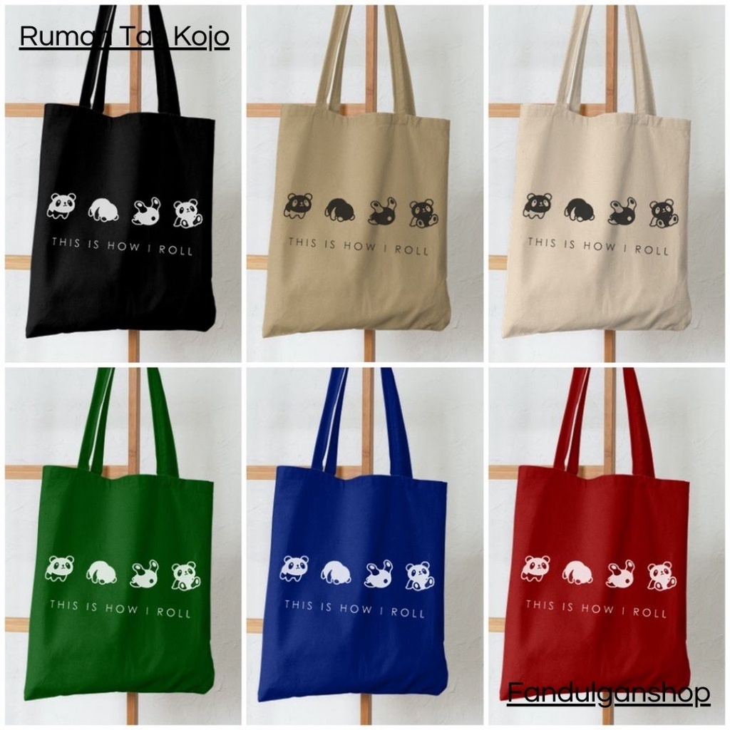 FLASH SALE 10.10 - TOTEBAG MOTIF PANDAROLL - RESLETING BAHAN KANVAS / DINIR 300 UKURAN 35X40 CM