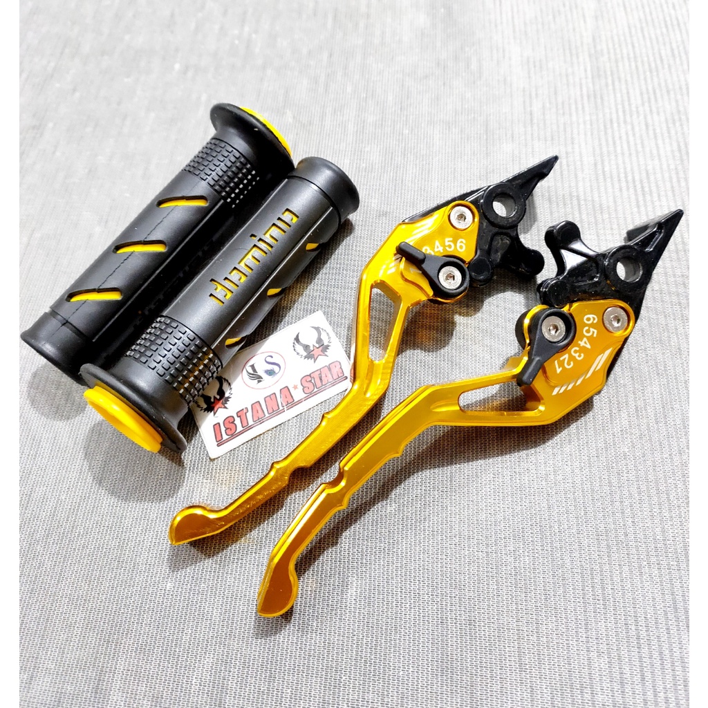 Handle Rem NMAX New 2020/OLD - Handel Rem Variasi Yamaha Nmax Terbaru 2020 Full CNC / Hendel Rem Depan Dan Rem Belakang NMAX Plus Grip DOMINO SISIK GOLD