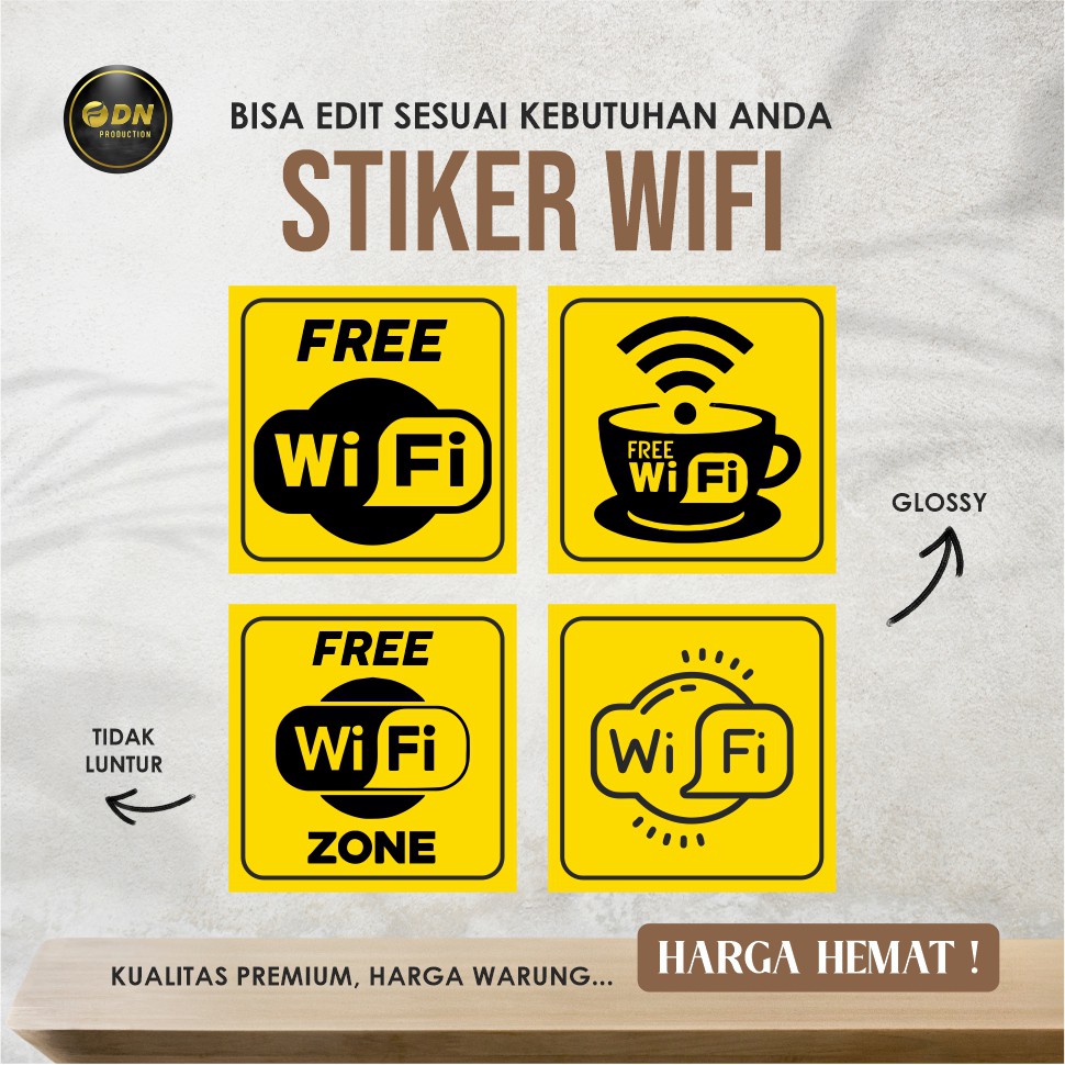 Stiker Free Wifi 15 cm untuk Dinding Kaca Cafe Warung Warnet Bis