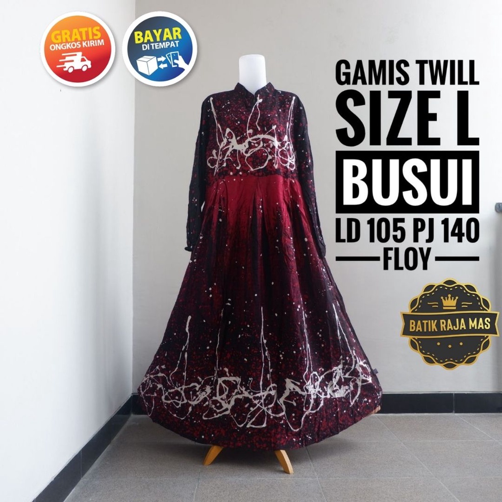 Gamis Orang Tua Wanita Syari Raya Lebaran Twill Ori Pekalongan Busui Friendly Resleting Depan Motif 