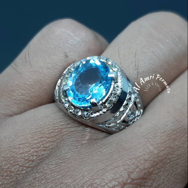 Batu Cincin Pria Natural Swiss Blue Topaz Oval Cincin Blue Topaz Natural Swiss Blue Topaz