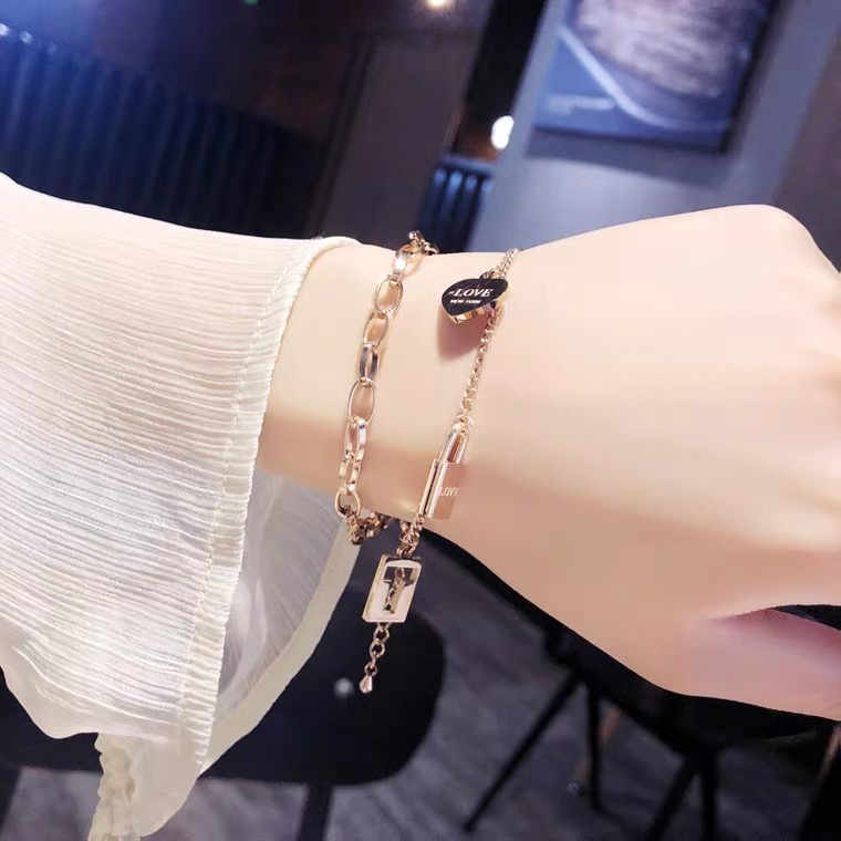 Gelang Rantai Bahan Titanium Steel Lapis Rose Gold 18k