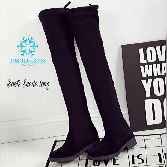 IMPORT MOLLAD Boots Suede Long Winter Overknee Suede Black Panjang Sepaha