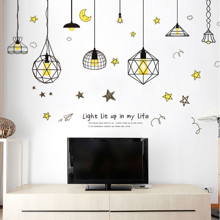 Reliza Wallsticker Lampu Gantung Hitam Hanging Black Lamp Stiker Dinding 7230