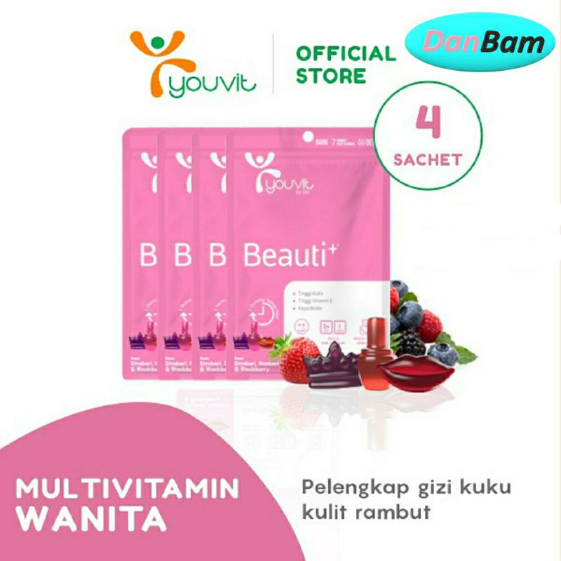 Beli 4 Sachet Youvit Multivitamin Beauti+ Isi 28 pcs Gummy