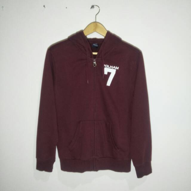 Jaket Ziphoodie Hoodie Polham maroon original preloved second