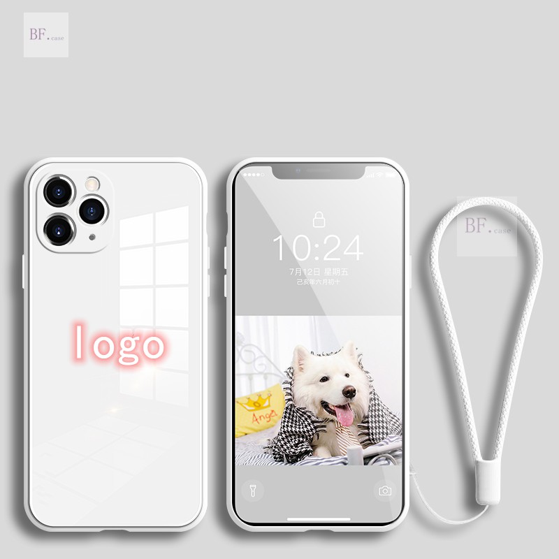 Straight Edge Tempered Glass Case Iphone 13 Pro Max 11 12 XR 7plus X XSMAX Surrounded By Soft Silicone-White