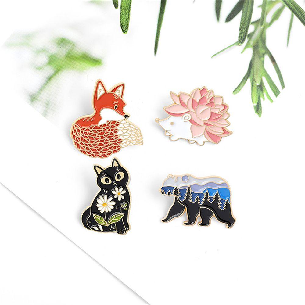 Lily Black Cat Bros Bros Bros Broach Hadiah Bunga Daisy Rubah Vintage Lencana Kecil