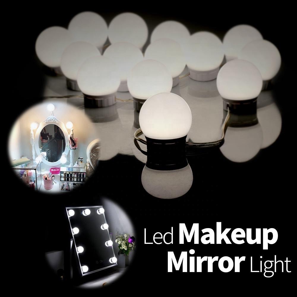 LAMPU VANITY LIGHT 10 LED CERMIN MAKE UP MIRROR LIGHTS 10 BULBS KACA RIAS 3 WARNA COLOKAN USB