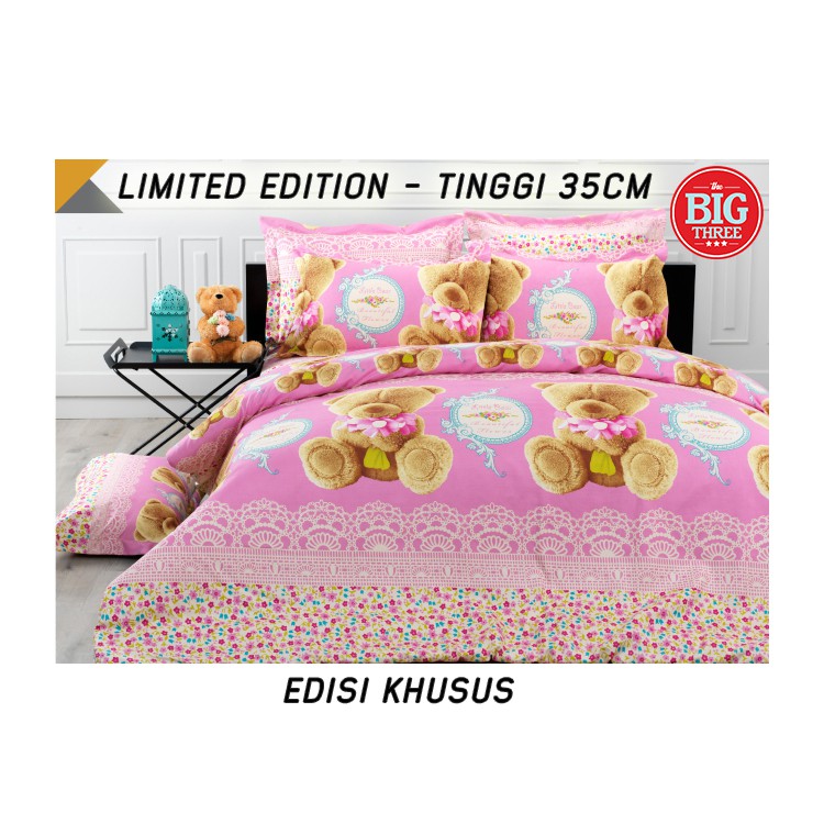 Sprei KENDRA Signature Tinggi 35 cm 120x200 Pink Bear - Single Size 120 T35 SP - beruang lucu cewek