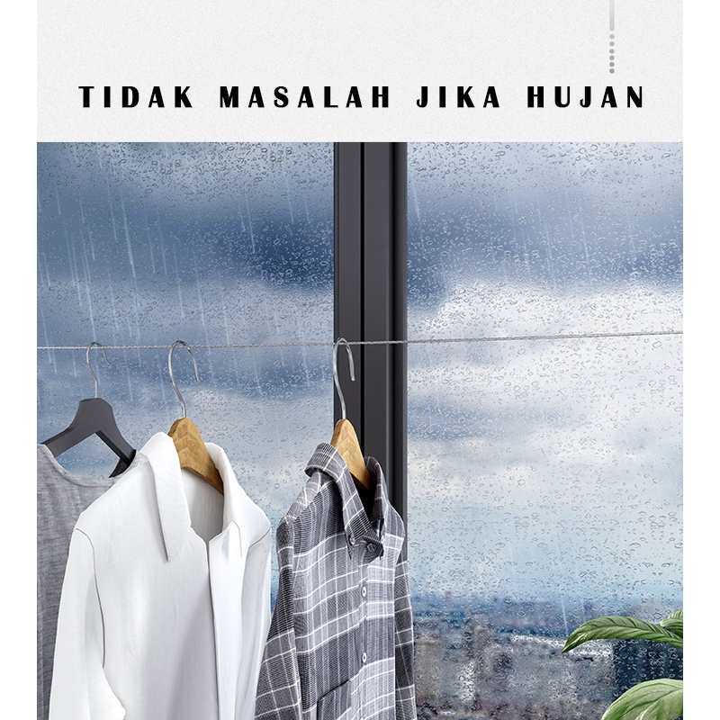 Jemuran Baju Portable Indoor Outdoor Retractable Tali Clothesline Bahan Stainless