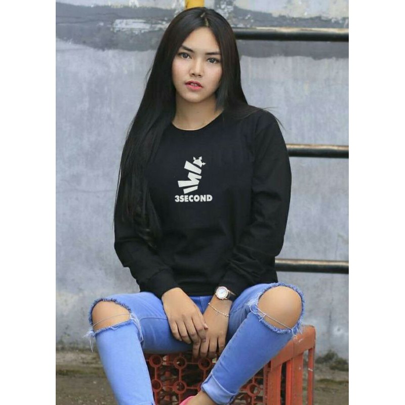 Kaos lengan panjang hitam 3second Pria Wanita Distro Bandung
