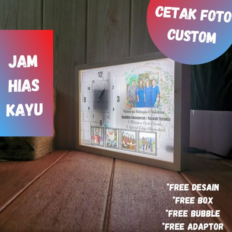 Cetak Foto Unik Bentuk Jam Hias Kayu Jam Dinding Menyala Dalam Gelap Dekorasi Ruangan