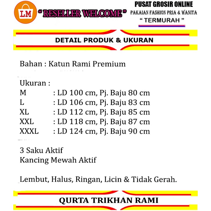 Baju Koko QURTA TRIKHAN RAMI JUMBO Bahan Katun Rami M - XXXL TERBARU TERMURAH TERLARIS LMS 27658 27660 27662 27664 27666