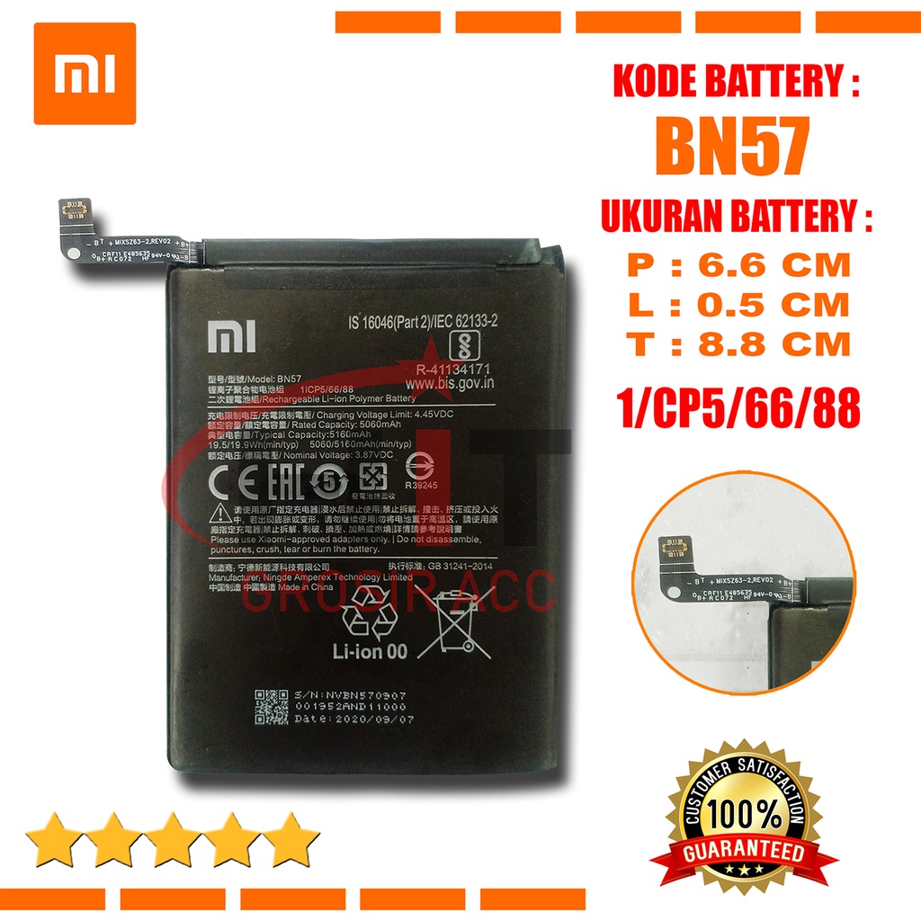 Baterai Battery Xiaomi BN57 FOR POCOPHONE POCO X3 NFC / X3 PRO